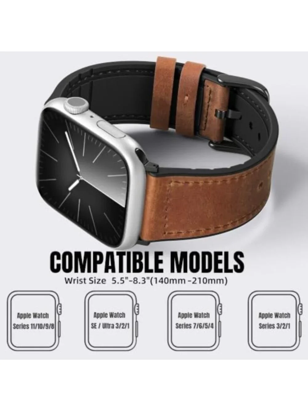 Genuine Leather Replacement Watch Band for Apple Watch 38mm-49mm, Stylish